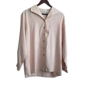 Preview Collection Silk Top Women M Pink Button Up Classic Fairy Soft Girl Luxe